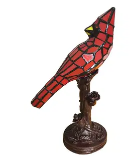 Stolní lampy Clayre&Eef Stolní lampa 5LL-6102R pták, červená, styl Tiffany
