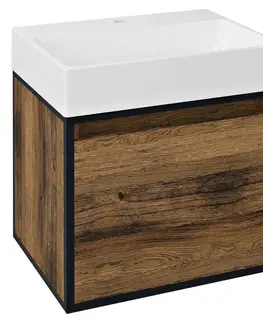Koupelnový nábytek SAPHO SKARA umyvadlová skříňka 80x49,5x46,5cm, černá mat/dub Collingwood CG003-1919