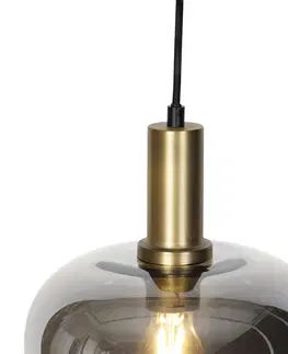 Zavesna svitidla Designová závěsná lampa černá se zlatou s kouřovým sklem - Zuzanna