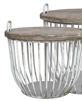 Konferenční stolky 2ks krémový antik kovový coffee stolek s dřevěnou deskou Charlotte - Ø57*48 cm Chic Antique 41032401 (41324-01)