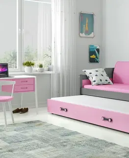 Postele BMS Dětská postel s přistýlkou DAWID | šedá 80 x 190 cm Barva: Růžová