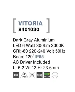 LED venkovní nástěnná svítidla NOVA LUCE venkovní nástěnné svítidlo VITORIA tmavě šedý hliník LED 5W 3000K 220-240V 120st. IP65 8401030