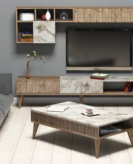 Obývací stěny a sestavy nábytku Nábytek do obývacího pokoje MILAN ořech, bílý