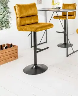 Barové židle LuxD Designová barová otočná židle Frank hořčičný samet