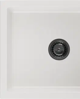 Sifony k pračkám MEXEN/S Leo granitový dřez 1 s odkapávačem 900x500 mm,bílá,+ černý sifon 6501901010-20-B