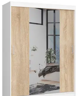 Šatní skříně Ak furniture Šatní skříň se zrcadlem Reton 150 cm bílá/dub sonoma