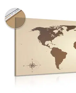Obrazy na korku Obraz na korku mapa světa v odstínech hnědé