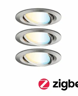 Chytré osvětlení PAULMANN SmartHome Zigbee vestavná svítidla sada LED Coin Nova Plus 3x6,5W měnitelná bílá kruhové kov kartáčovaný 929.62 P 92962