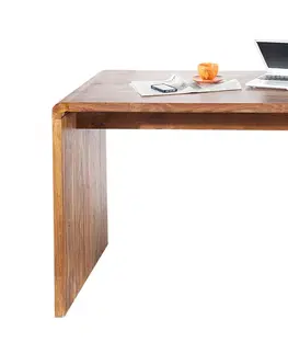 Stylové a luxusní pracovní a psací stoly Estila Masivní psací stůl Terra ve venkovském stylu se zaoblenými hranami z palisandrového dřeva hnědá s přírodní kresbou 120 cm