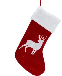 Vánoční dekorace Vánoční LED ponožka se sobem červená, 41 cm