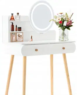 Toaletní stolky Bílý toaletní stolek s LED zrcadlem