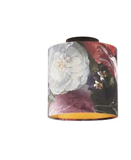 Stropni svitidla Stropní lampa s velurovými odstíny květin se zlatem 20 cm - černá Combi