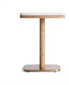 Luxusní a designové příruční stolky Estila Luxusní příruční stolek Barris v art deco stylu s hnědou dřevěnou podstavou a šedou terrazzo deskou 54 cm
