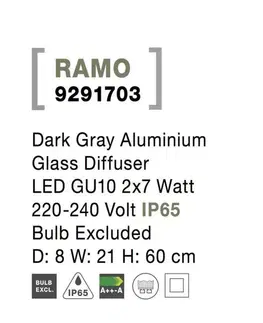 Stojací svítidla NOVA LUCE venkovní sloupkové svítidlo RAMO tmavě šedý hliník skleněný difuzor GU10 2x7W 220-240V IP65 bez žárovky 9291703