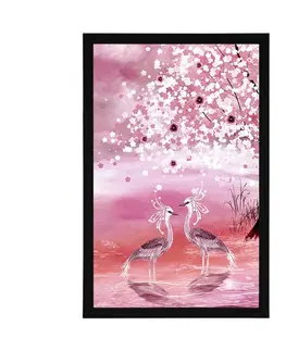 Zvířata Plakát volavky pod magickým stromem v růžovém provedení