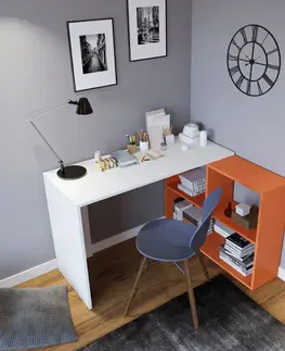 Kancelářské a psací stoly Psací stůl L155 bílý oranžový