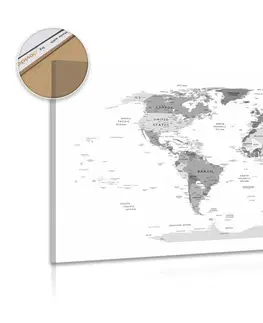 Obrazy na korku Obraz na korku detailní mapa světa v černobílém provedení