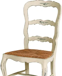 Luxusní jídelní židle Estila Luxusní provence jídelní židle Antoinette ve bílem provedení s ratanovou výplní 102 cm