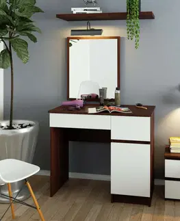 Toaletní stolky Ak furniture Kosmetický stolek se zrcadlem P-2/SL dub wenge / bílý pravý