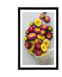 Vázy Plakát s paspartou šálek plný květin