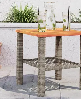 Zahradní stolky Zahradní stolek šedý 40 x 40 x 42 cm polyratan akáciové dřevo