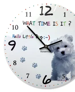 Dětské nástěnné hodiny Kvalitní dětské nástěnné hodiny 30 cm s bílým štěňátkem