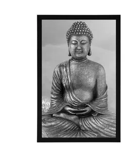 Feng Shui Plakát socha Buddhy v meditující poloze v černobílém provedení