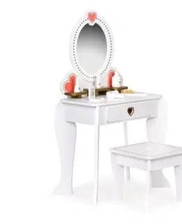 Toaletní stolky Velký dřevěný dětský toaletní stolek se zrcadlem