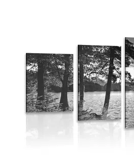 Černobílé obrazy 5-dílný obraz západ slunce nad jezerem v černobílém provedení