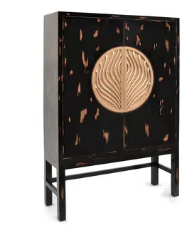 Designové komody Estila Masivní luxusní barová skříňka Bolario na nožičkách v černém provedení se zlatými úchyty 180cm
