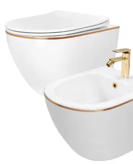 Koupelna REA Sada: WC mísa CARLO Mini + bidet CARLO Mini bílý se zlatým okrajem KPL-C1222