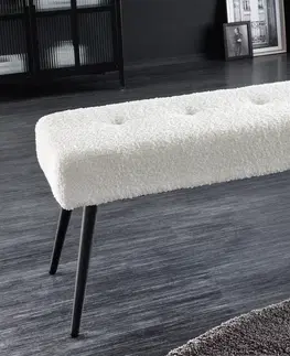 Stylové a luxusní lavice Estila Moderní buklé čalouněná lavice Soreli s bílým potahem s dekorativním prošíváním 100 cm