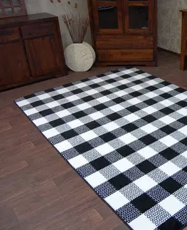Koberce a koberečky Dywany Lusczow Kusový koberec SKETCH HARRY bílý / černý - kostkovaný, velikost 140x190
