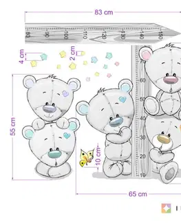 Samolepky na zeď Samolepící metr zeď pro děti - Šedí medvídci