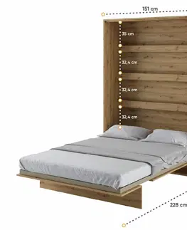 bez úložného prostoru Vysoká sklápěcí postel dvoulůžko MONTERASSO, 140x200, dub artisan