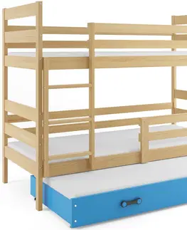 Postele BMS Dětská patrová postel s přistýlkou Eryk 3 | borovice Barva: Borovice / zelená, Rozměr: 200 x 90 cm
