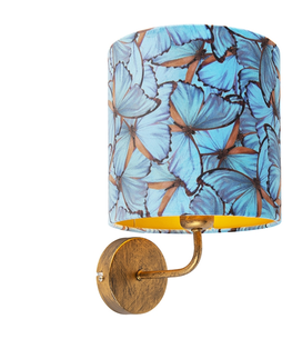 Nastenna svitidla Vintage nástěnná lampa zlatá s odstínem sametového motýla - Matt