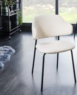 Luxusní jídelní židle Estila Moderní buklé jídelní židle Mildred s bílým potahem a černýma kovovými nohama 83cm