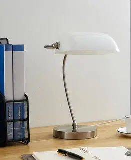 Stolní lampy kancelářské Lindby Bankéřská lampička Selea s bílým stínidlem