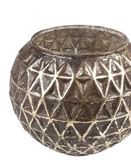 Svícny Stříbrný antik skleněný svícen na čajovou svíčku - Ø13*10 cm Clayre & Eef 6GL3903