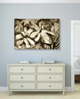 Černobílé obrazy Obraz rozkvetlý akvarelový strom v sépiovém provedení