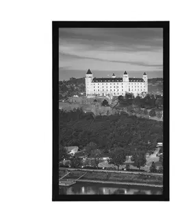 Černobílé Plakát pohled na Bratislavský hrad v černobílém provedení