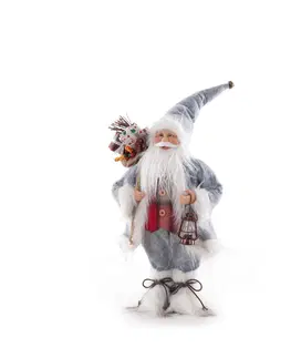 Vánoční dekorace Šedá ozdobná figurka Mikuláše s kožešinovými kozačkami 45 cm