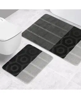 Koberce a koberečky Bellatex Sada koupelnových předložek bez výkroje Bany Pruhy černá, 60 x 100 cm, 60 x 50 cm