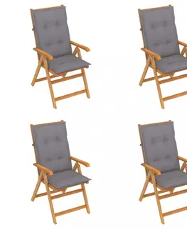 Zahradní židle Skládací zahradní židle 4 ks s poduškami Dekorhome Šedá