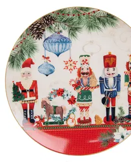 Talíře Dezertní porcelánový vánoční talířek s Louskáčky - Ø 21*2 cm Clayre & Eef 6CEDP0131