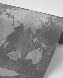 Tapety mapy Tapeta rustikální mapa světa v černobílém
