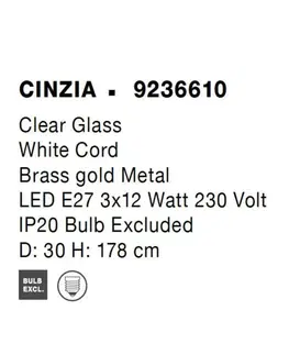 Designová závěsná svítidla NOVA LUCE závěsné svítidlo CINZIA čiré sklo bílý kabel mosazný zlatý kov E27 3x12W 230V IP20 bez žárovky 9236610