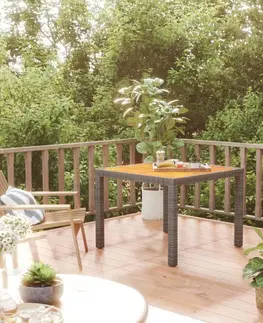 Zahradní stolky Zahradní stůl 90 x 90 x 75 cm polyratan a akáciové dřevo šedý