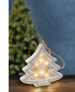 Vánoční dekorace Solight LED vánoční stromek, dřevěný dekor, 6LED, teplá bílá, 2x AAA